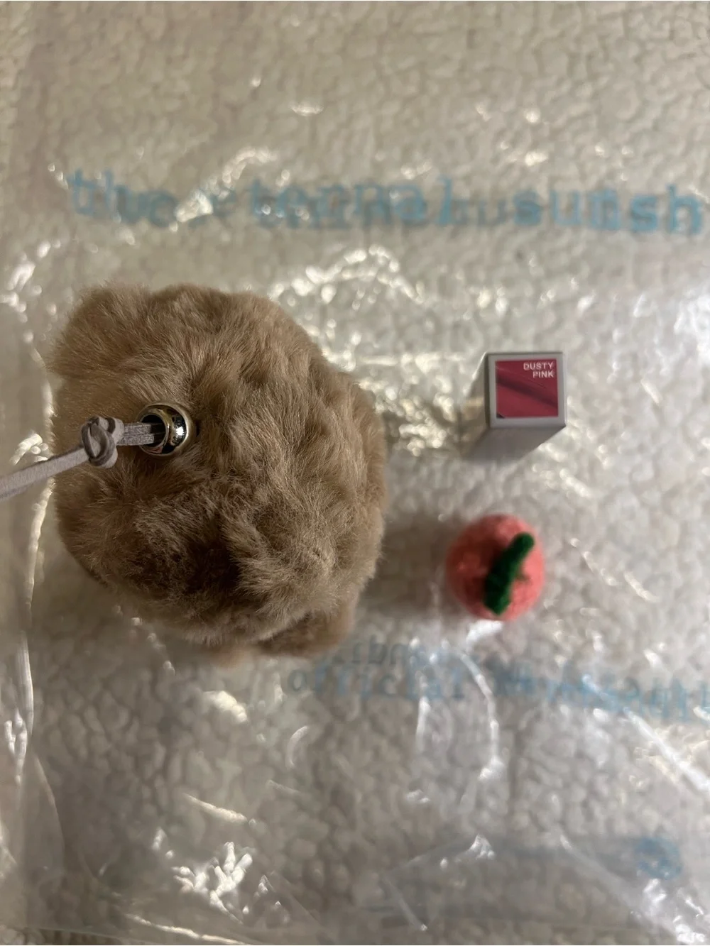 Ariana Grande R.E.M Beauty Bear Keychain + Peach with Blur Butter in Dusty Pink